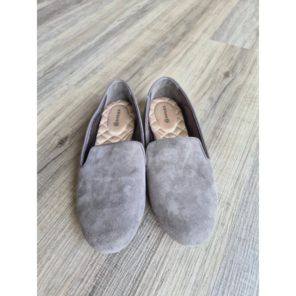 Birdies Starling Loafers Womens 6 Taupe Gray Suede Smoking Slipper Flats